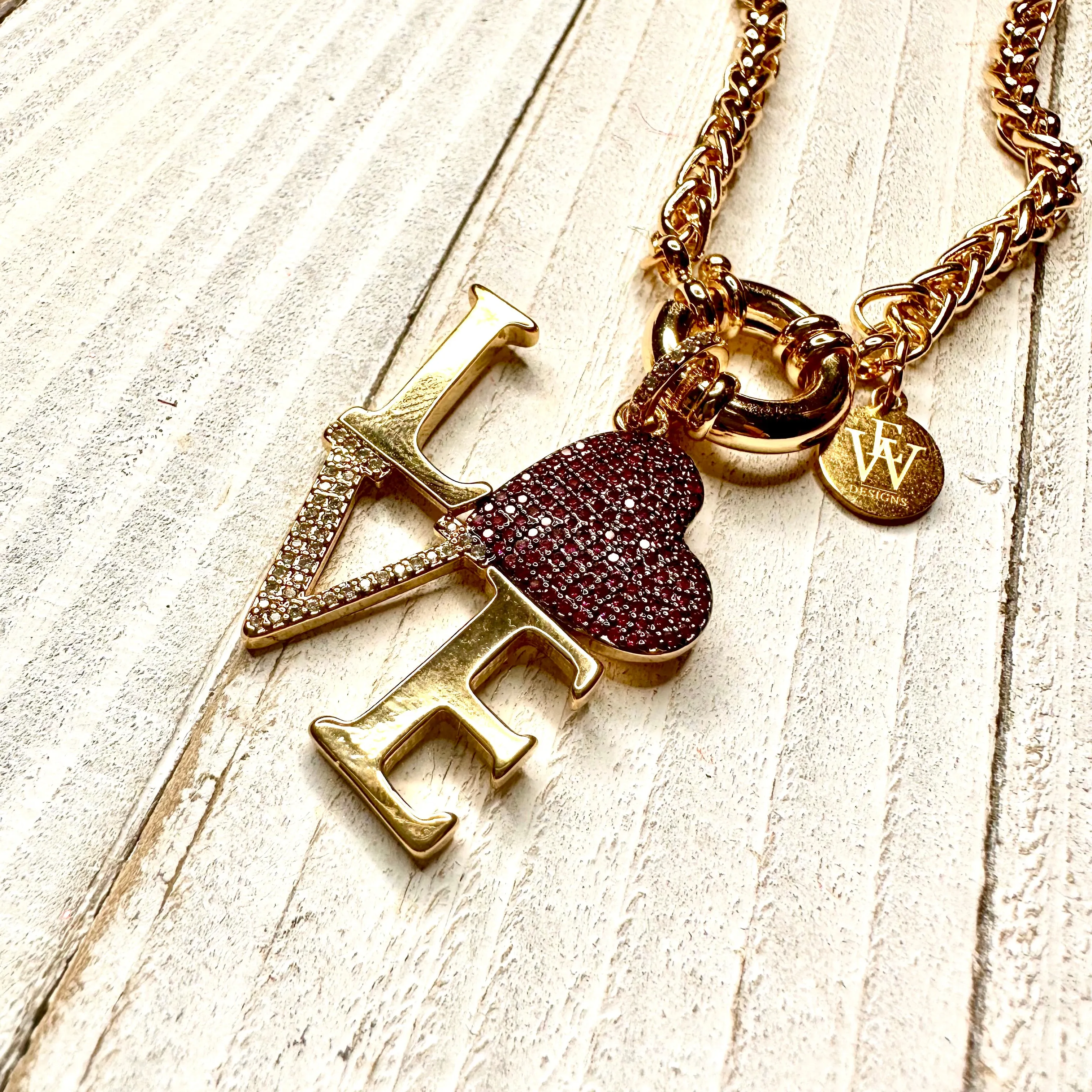 Gold Plated Byzantine Chain with an Italian Clasp Necklace and the Love word as Pendant | Erika Williner Designs