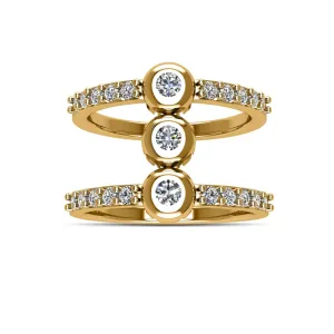 Gold Plated Cubic Zirconia Fashion Geo Ring in Sterling Silver