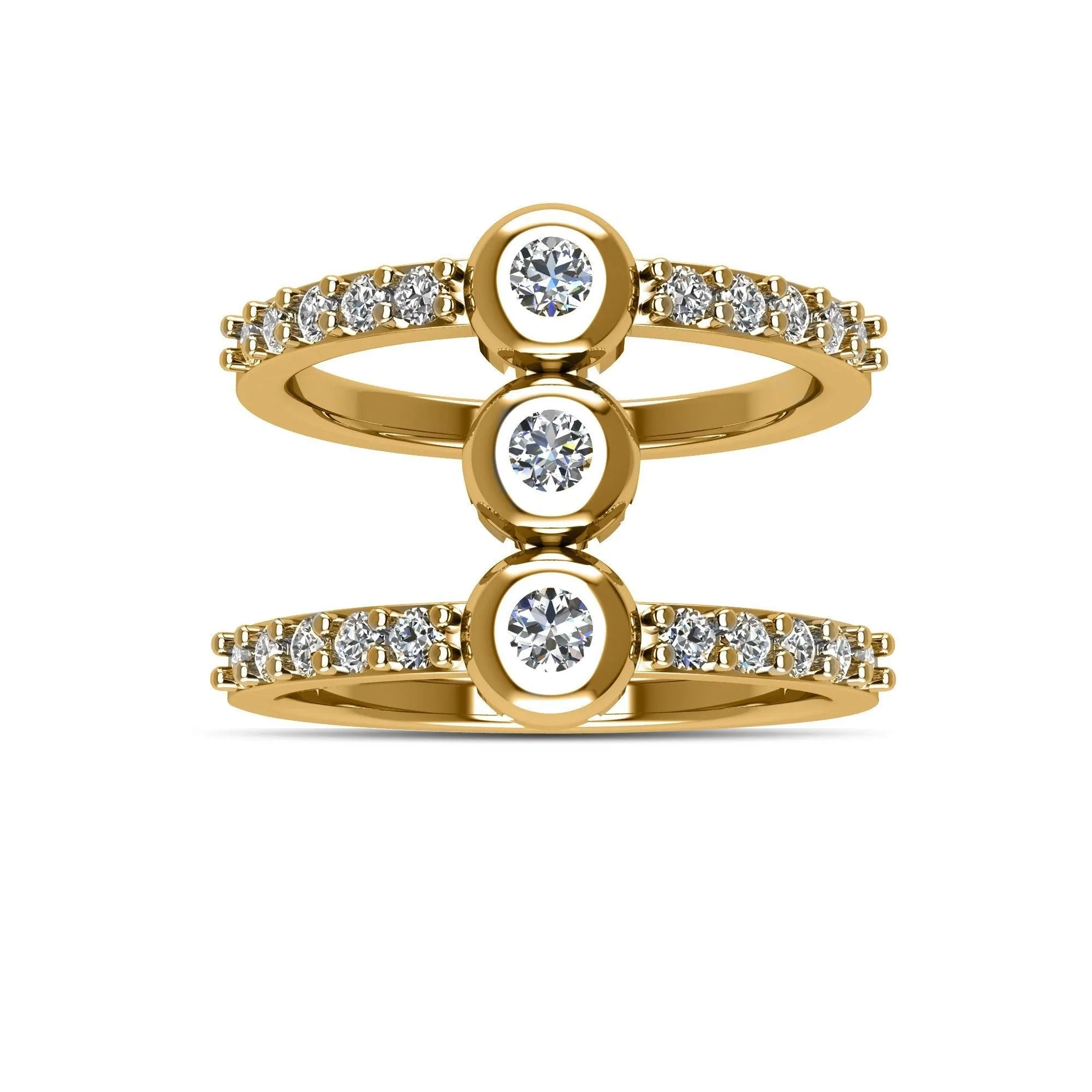 Gold Plated Cubic Zirconia Fashion Geo Ring in Sterling Silver