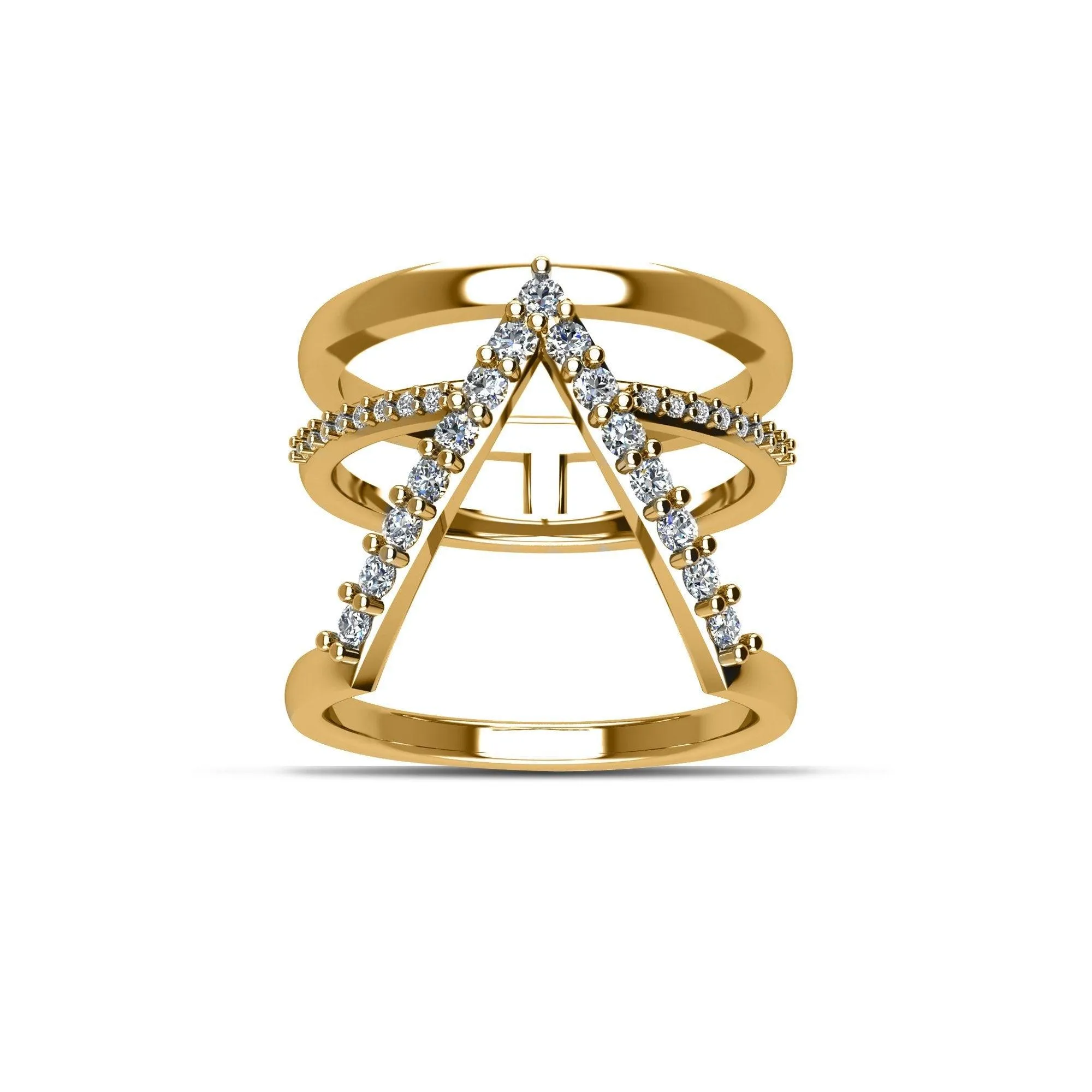 Gold Plated Cubic Zirconia Fashion Geometric Ring in Sterling Silver