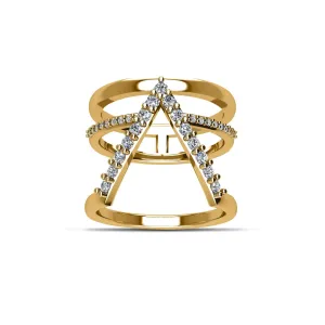 Gold Plated Cubic Zirconia Fashion Geometric Ring in Sterling Silver