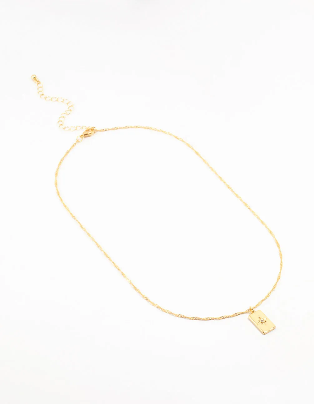 Gold Plated Diamante Rectangle Tag Necklace