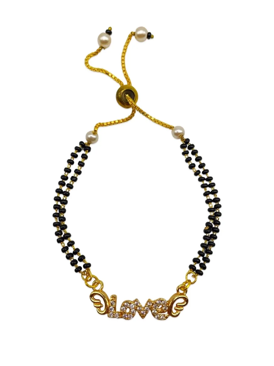 Gold Plated Love Pendant AD Adjustable Mangalsutra Bracelet
