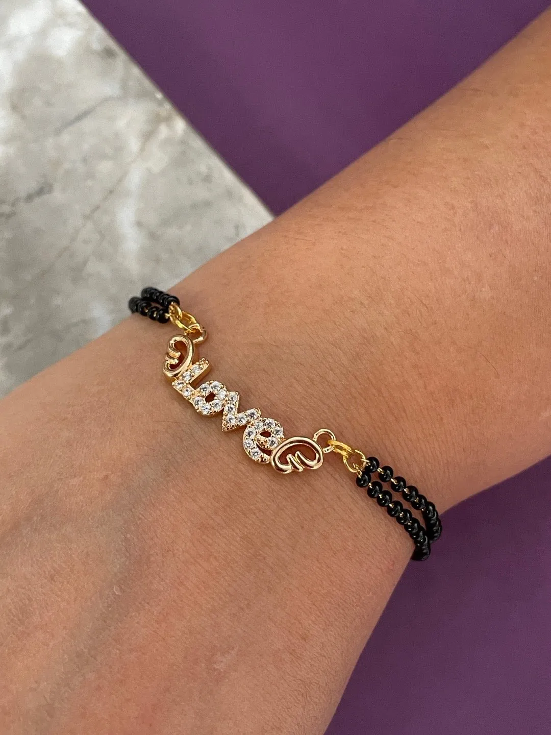 Gold Plated Love Pendant AD Adjustable Mangalsutra Bracelet