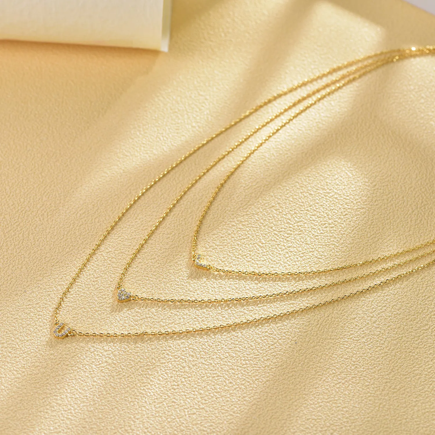Gold Plated Sterling Silver  CZ I Love You Heart 3 Layered Necklaces