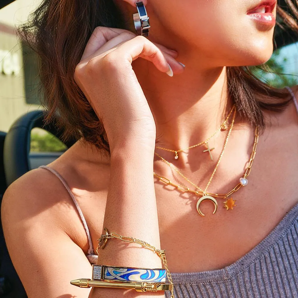 Gold Sun Pendant Necklace with Heart-shaped Pearl - Hypoallergenic & Non-tarnishing