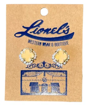 Gold w/ Pearl Mini Clover Stud Earrings