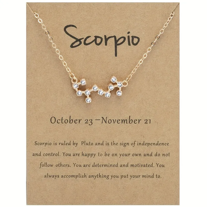 Golden Plated Zodiac Necklace with Rhinestone Star Map Pendant