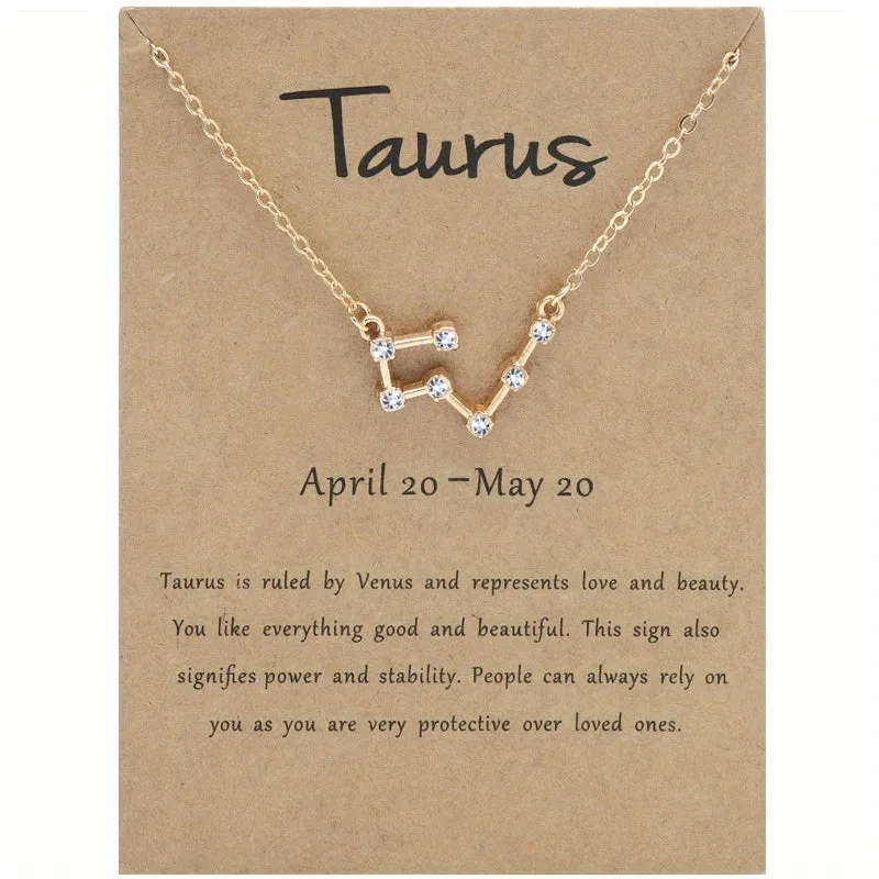 Golden Plated Zodiac Necklace with Rhinestone Star Map Pendant