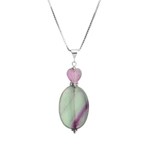 Gorgeous Fluorite Heart Pendant Necklace Sterling Silver Necklace