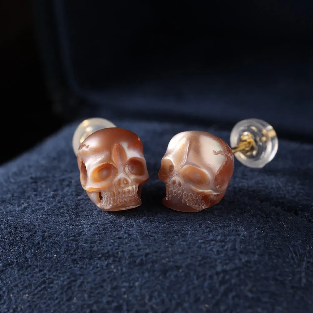 Gothic Mystery Minimalist Pearl Skull Stud Earrings