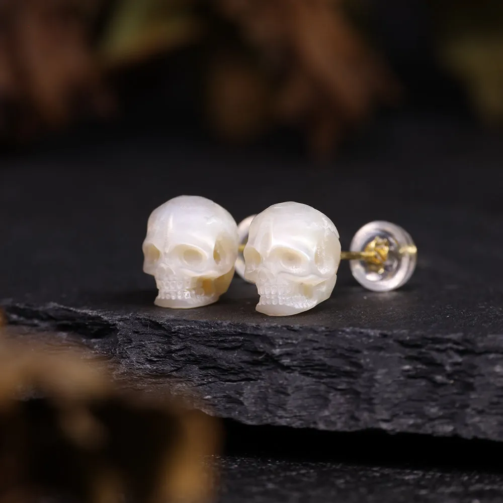 Gothic Mystery Minimalist Pearl Skull Stud Earrings