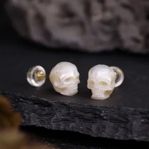 Gothic Mystery Minimalist Pearl Skull Stud Earrings