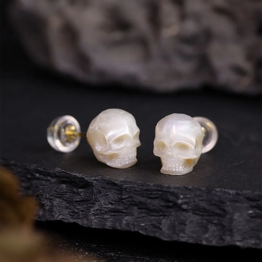 Gothic Mystery Minimalist Pearl Skull Stud Earrings