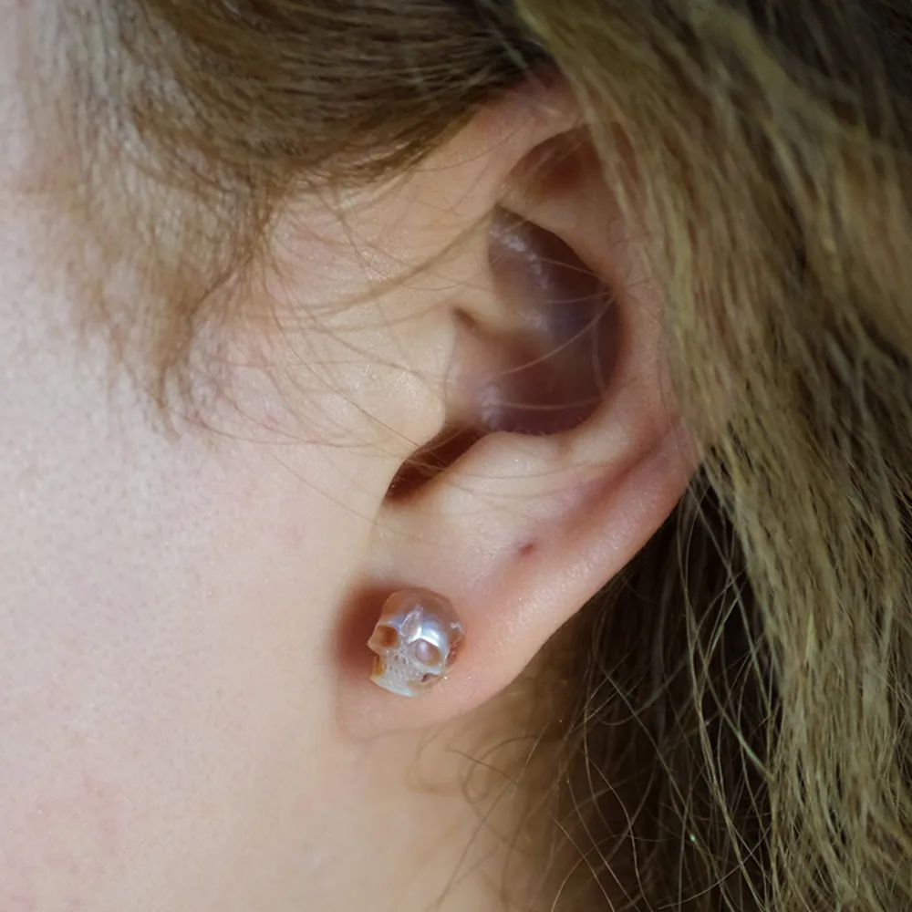 Gothic Mystery Minimalist Pearl Skull Stud Earrings