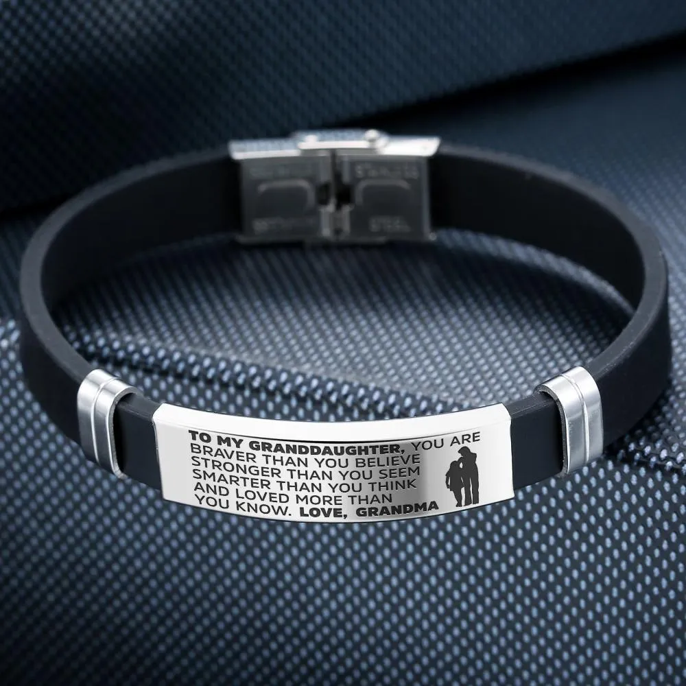Grandma to Granddaughter Engraved Bracelets - Steel & Silicone, Free Shipping in USA
