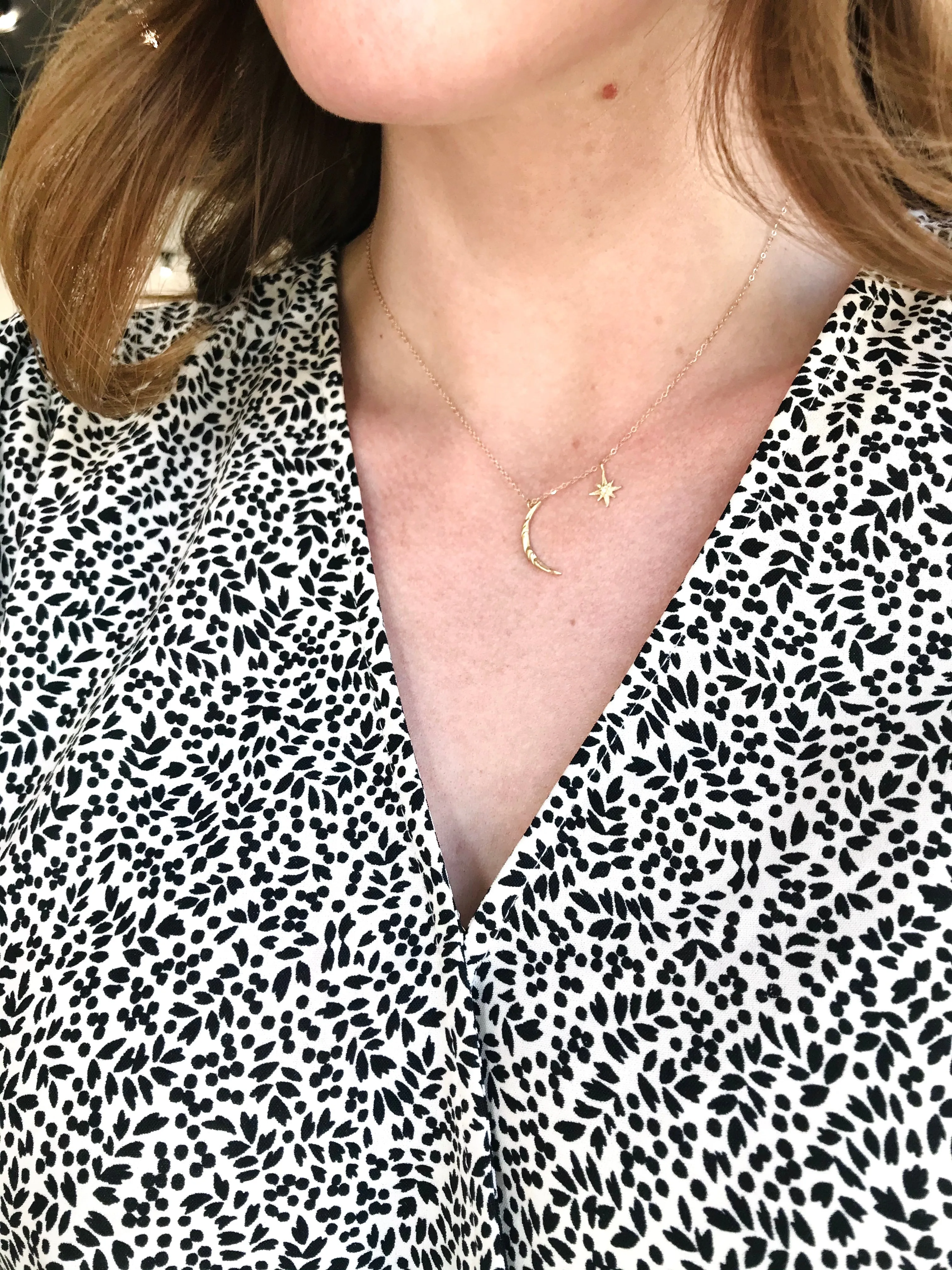 Gratitude Moon and Star Diamond Necklace