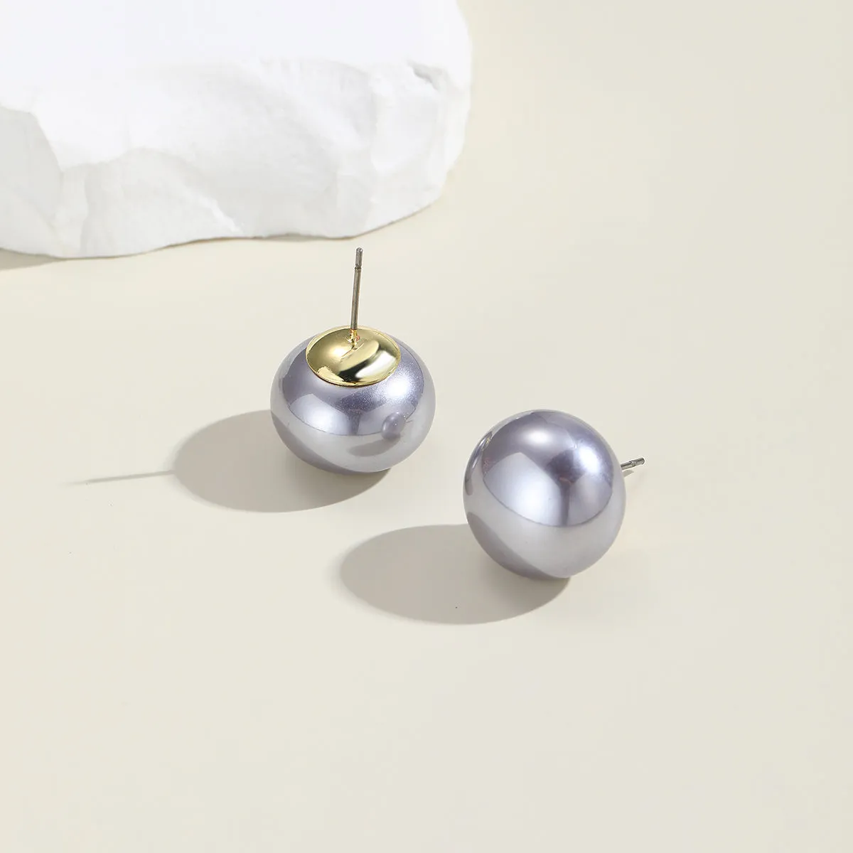 Gray Pearl & 18K Gold-Plated Stud Earrings