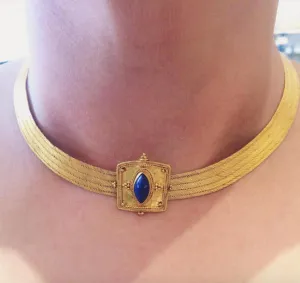 Greek 22K Yellow Gold and Lapis Lazuli Necklace (Santorini)