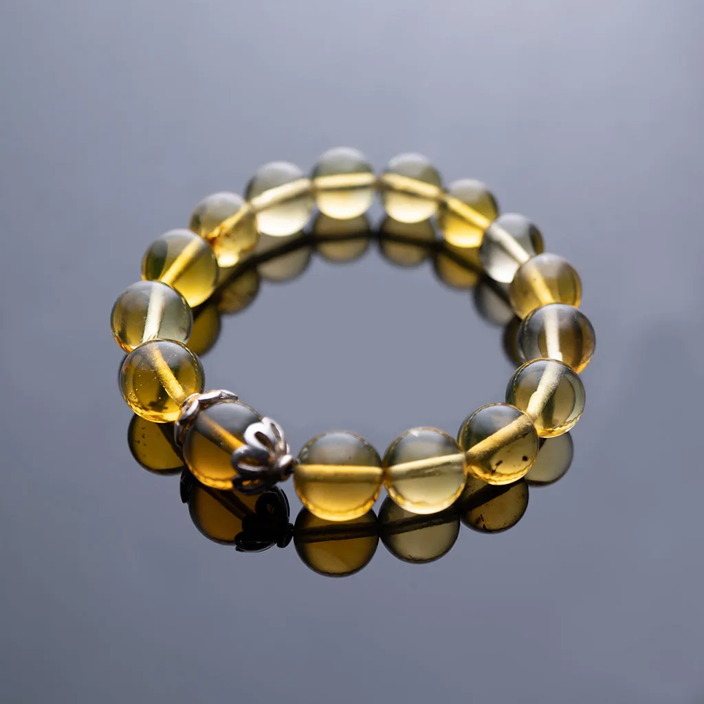 Green Amber Beaded Bracelet, 10mm-12mm Beads