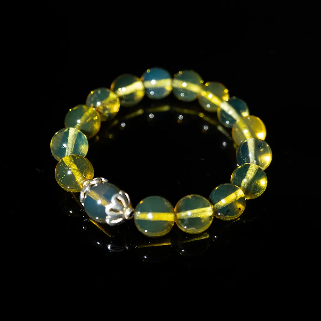 Green Amber Beaded Bracelet, 10mm-12mm Beads