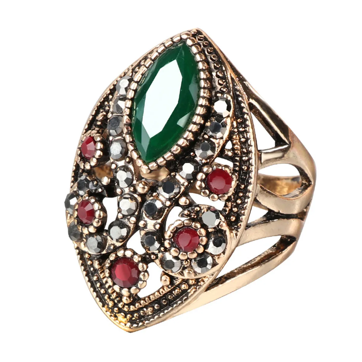Green & Red Resin 18K Gold-Plated Geometric Ring
