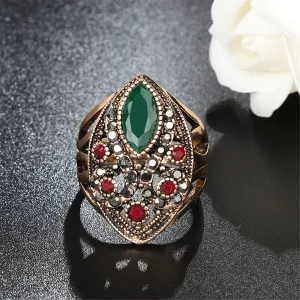 Green & Red Resin 18K Gold-Plated Geometric Ring