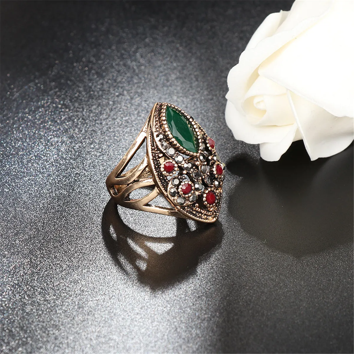 Green & Red Resin 18K Gold-Plated Geometric Ring