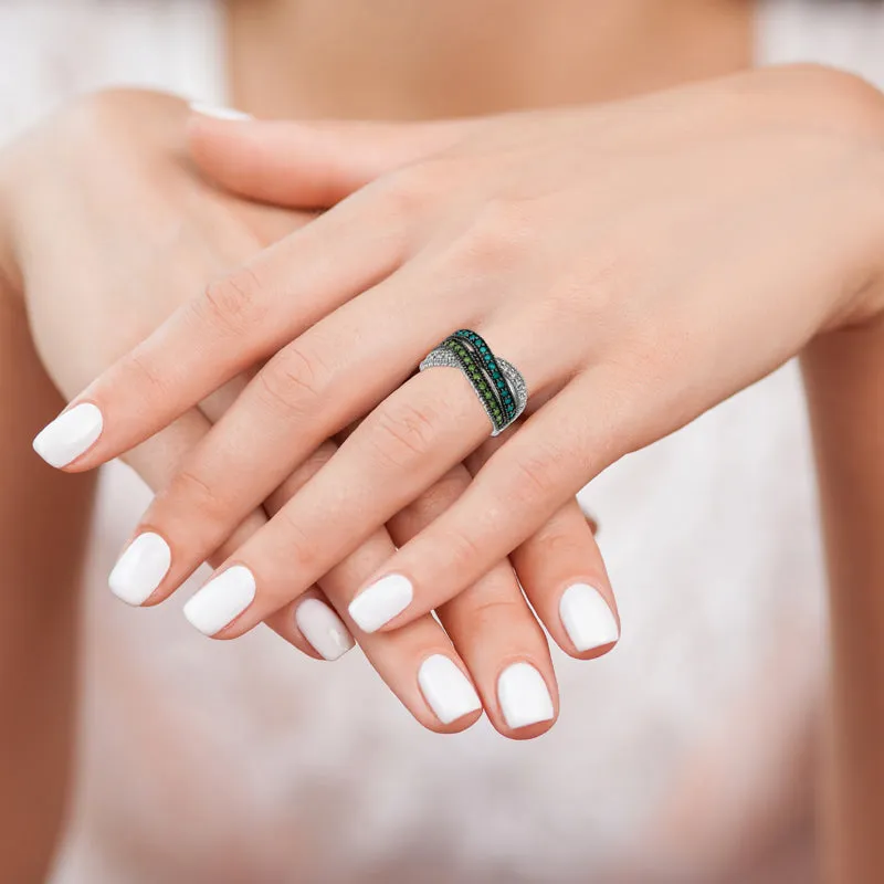 GREEN , BLUE & WHITE DIAMOND RING 14K GOLD (1 CTW)