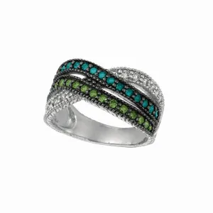 GREEN , BLUE & WHITE DIAMOND RING 14K GOLD (1 CTW)