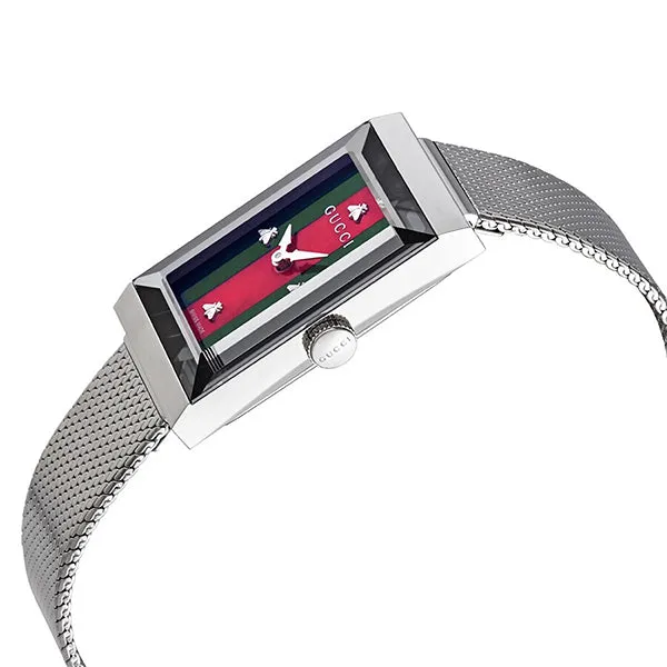 Gucci G-Frame Silver Mesh Bracelet Mother of Pearl Dial Quartz Watch for Ladies- YA147401