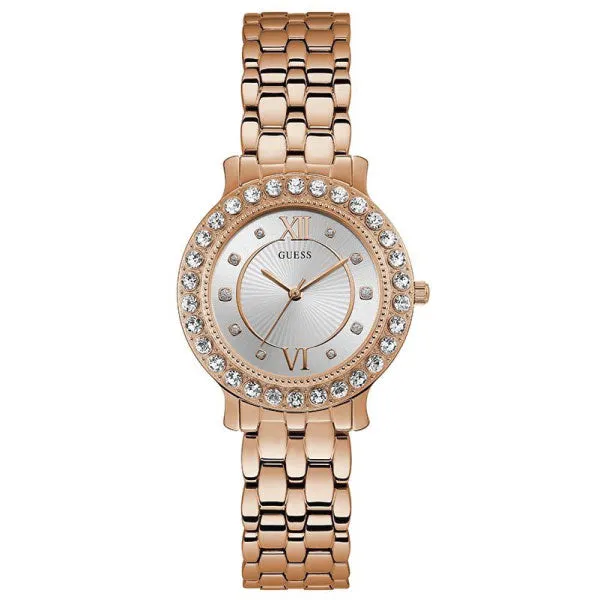 Guess Blush Rose Gold Stainless Steel Silver Dial Quartz Watch for Ladies - W1062L3