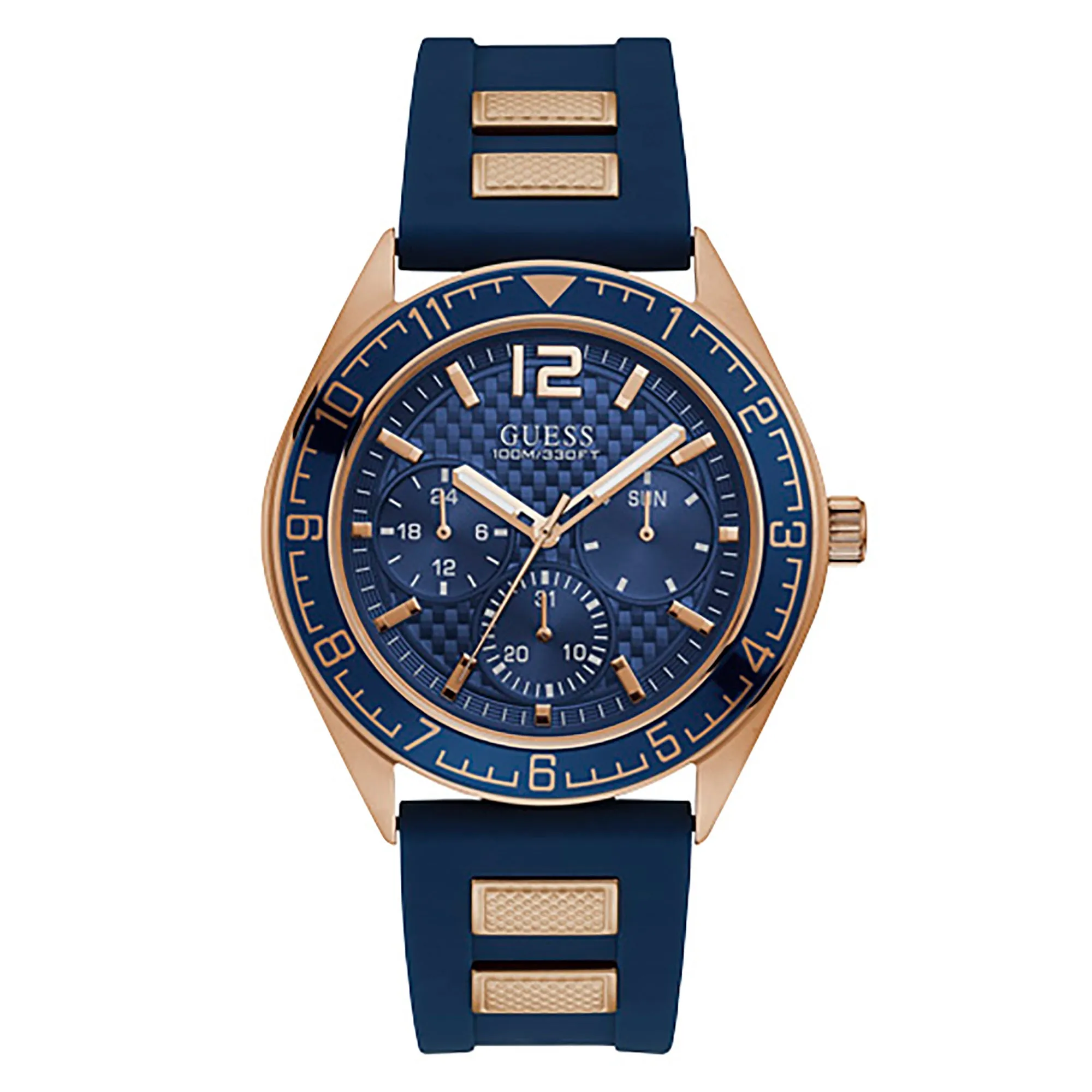 Guess Men's Watch Rose Gold Tone/Blue Case Quartz