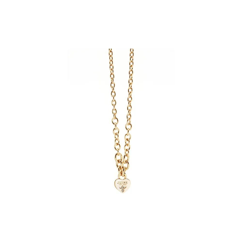 Guess Necklace Ip Gold With Stone Heart Design