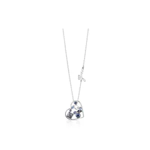 Guess Necklace Silver Color With Blue Crystal & Heart Shape Pendant Design 16-18