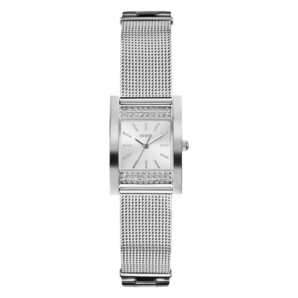 Guess Nouveau Silver Mesh Bracelet Silver Dial Quartz Watch for Ladies - W0127L1