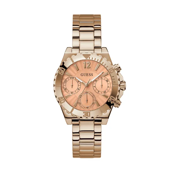 Guess Phoebe Rose Gold Stainless Steel Orange Dial Chronograph Quartz Watch for Ladies - GW0696L3