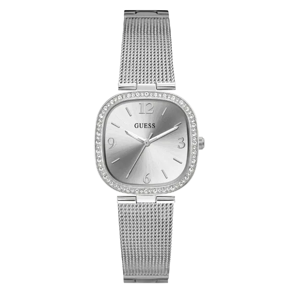 Guess Tapestry Silver Mesh Bracelet Silver Dial Quartz Watch for Ladies - GW0354L1