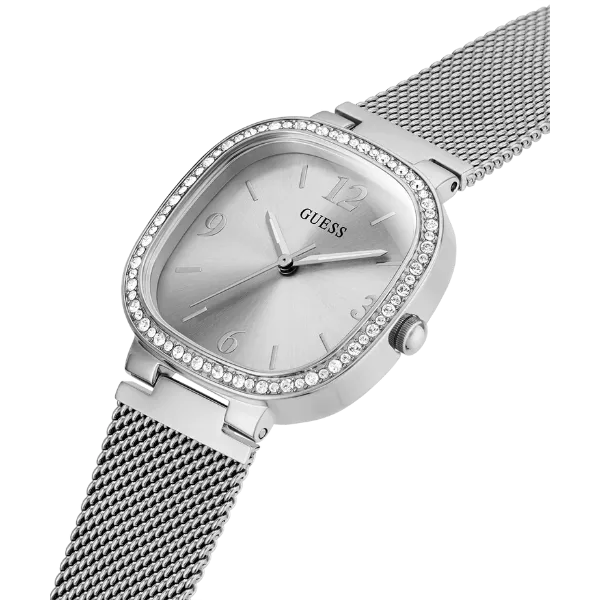 Guess Tapestry Silver Mesh Bracelet Silver Dial Quartz Watch for Ladies - GW0354L1