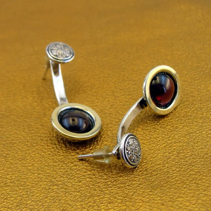 Hadar Designers 9k Yellow Gold Sterling Silver Pearl Zircon Stud Earrings (MS) Y