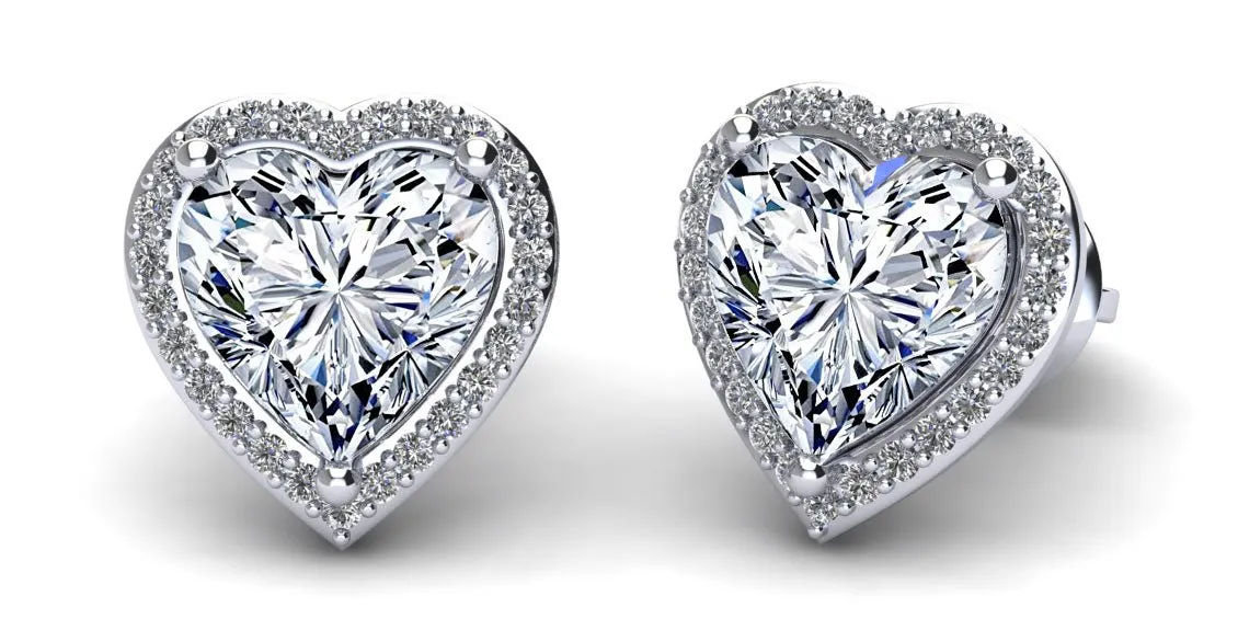 Halo Heart Diamond Stud Earrings with 1.18 ct. (2X0.50 ct. center diamonds)