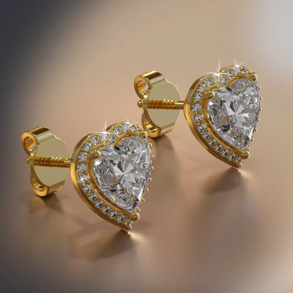 Halo Heart Diamond Stud Earrings with 1.18 ct. (2X0.50 ct. center diamonds)