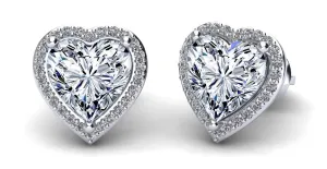 Halo Heart Diamond Stud Earrings with 1.18 ct. (2X0.50 ct. center diamonds)