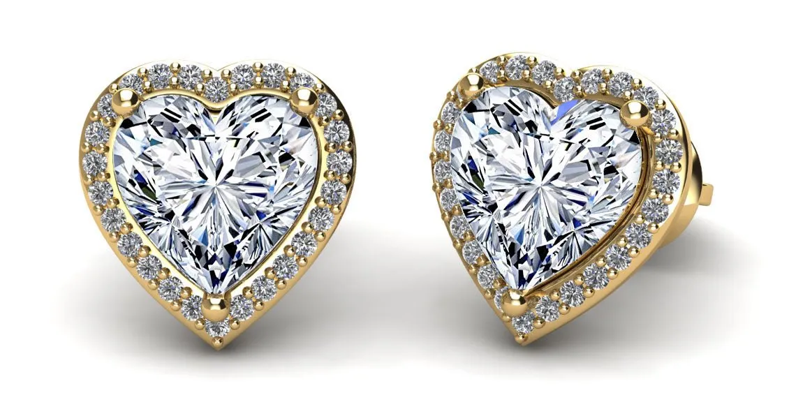 Halo Heart Diamond Stud Earrings with 1.18 ct. (2X0.50 ct. center diamonds)