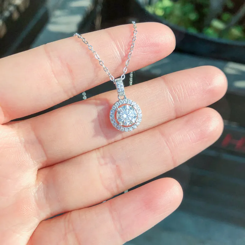 Halo Round Cut Moissanite Diamond Pendant Necklace