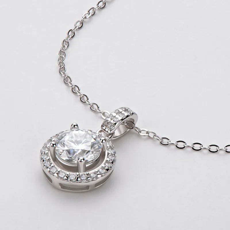 Halo Round Cut Moissanite Diamond Pendant Necklace