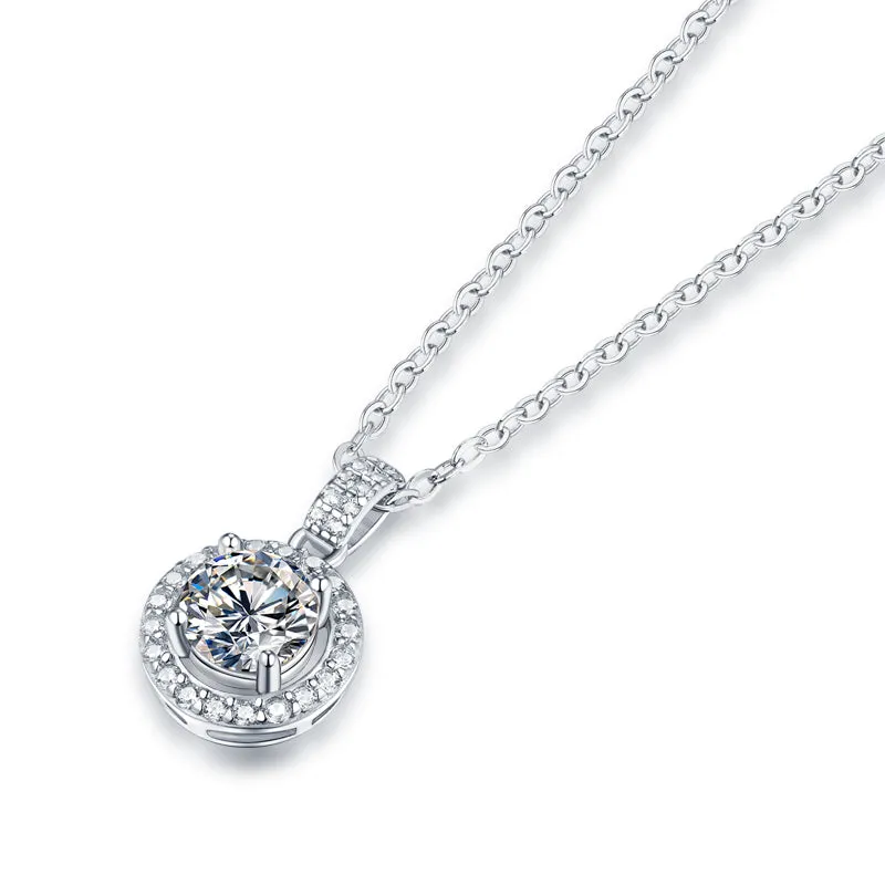 Halo Round Cut Moissanite Diamond Pendant Necklace