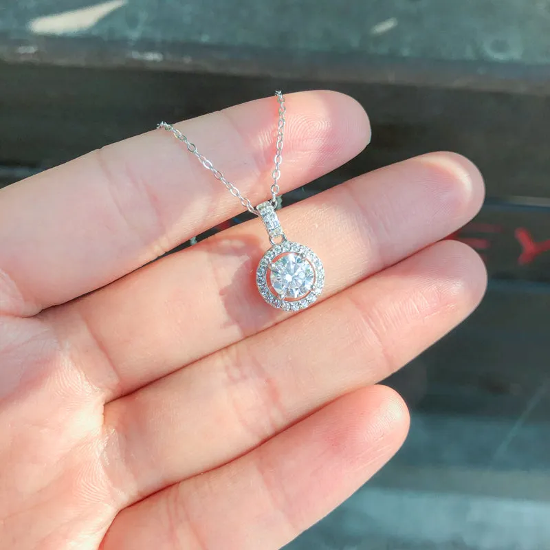 Halo Round Cut Moissanite Diamond Pendant Necklace