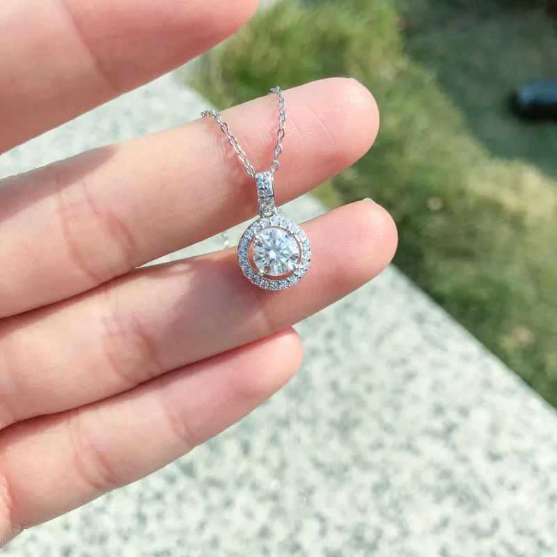 Halo Round Cut Moissanite Diamond Pendant Necklace