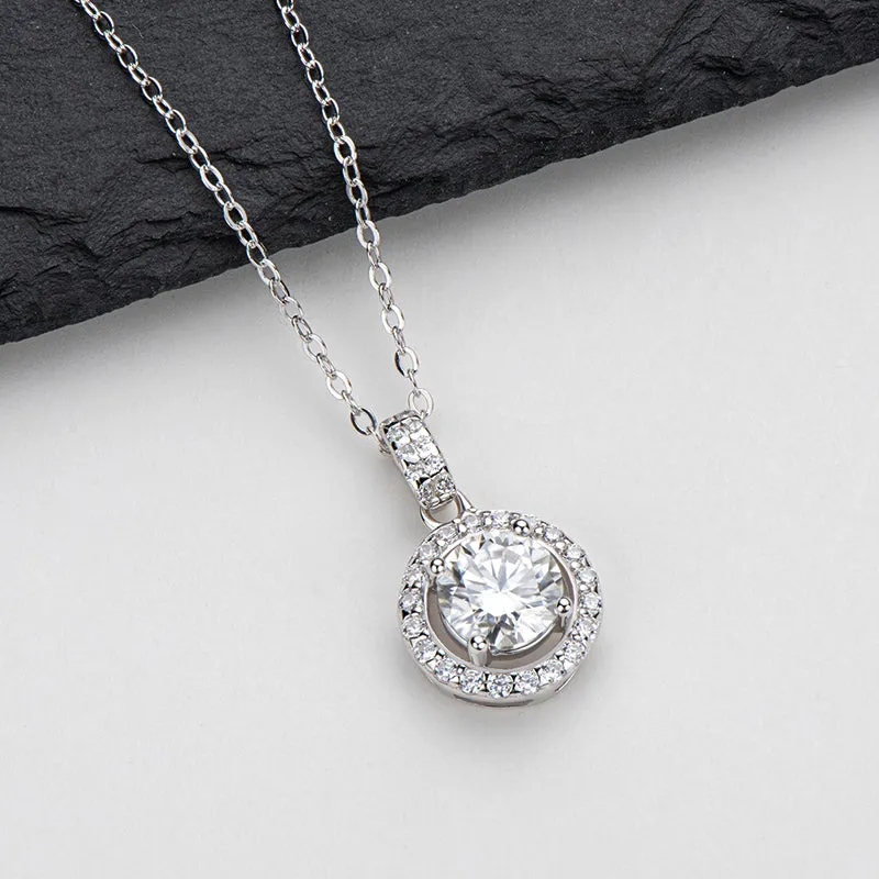 Halo Round Cut Moissanite Diamond Pendant Necklace